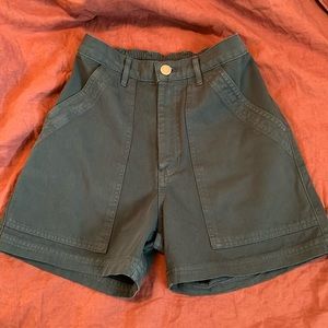 BIG BUD PRESS emerald green cotton high rise work shorts XS